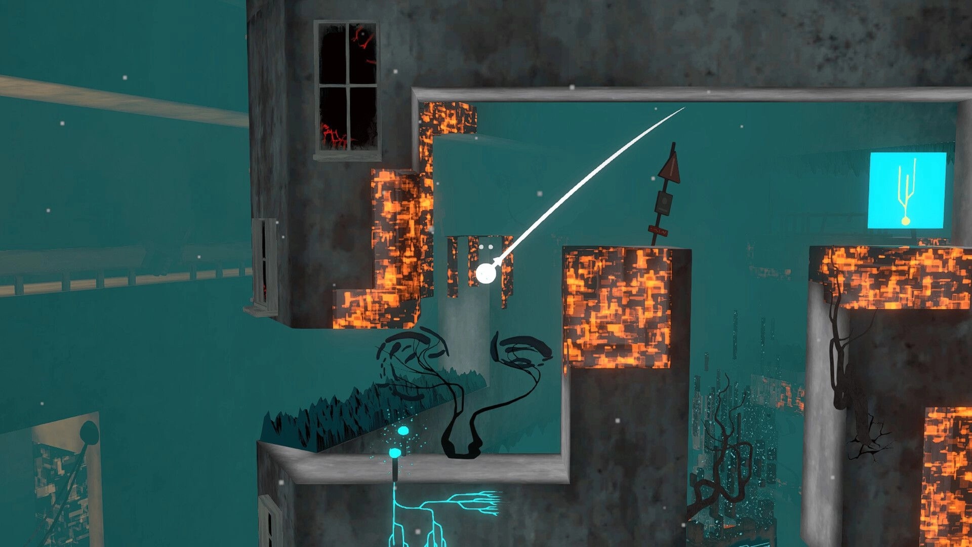 How Old is James?: Glowing orb navigates abstract maze with pixelated walls and mysterious symbols.