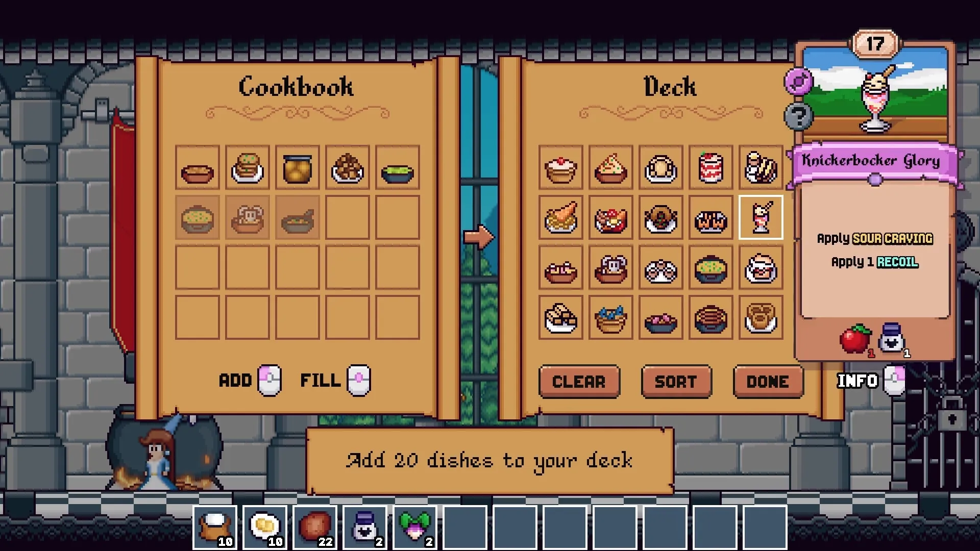 Hungry Horrors: Cookbook and deck menu with dishes like Knickerbocker Glory in castle setting