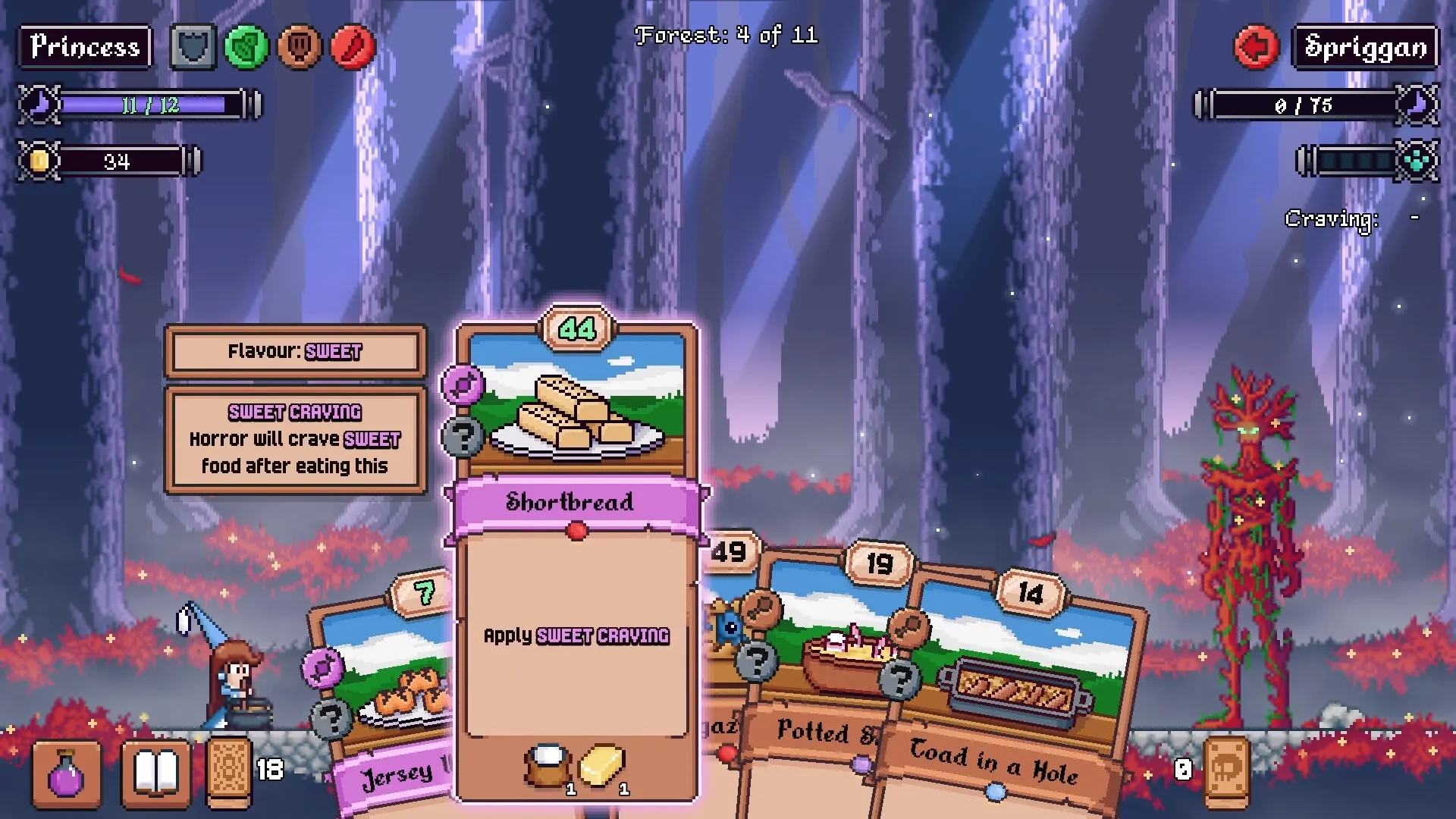 Hungry Horrors: Princess uses Shortbread card in forest to satisfy Spriggan's sweet craving