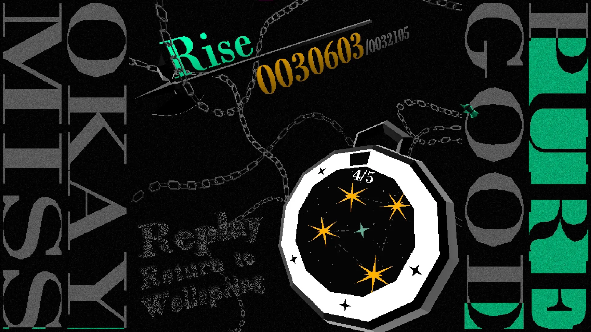 HYPERBEAT: Score display and rhythm accuracy with chains and text reading "Rise" and "Replay"