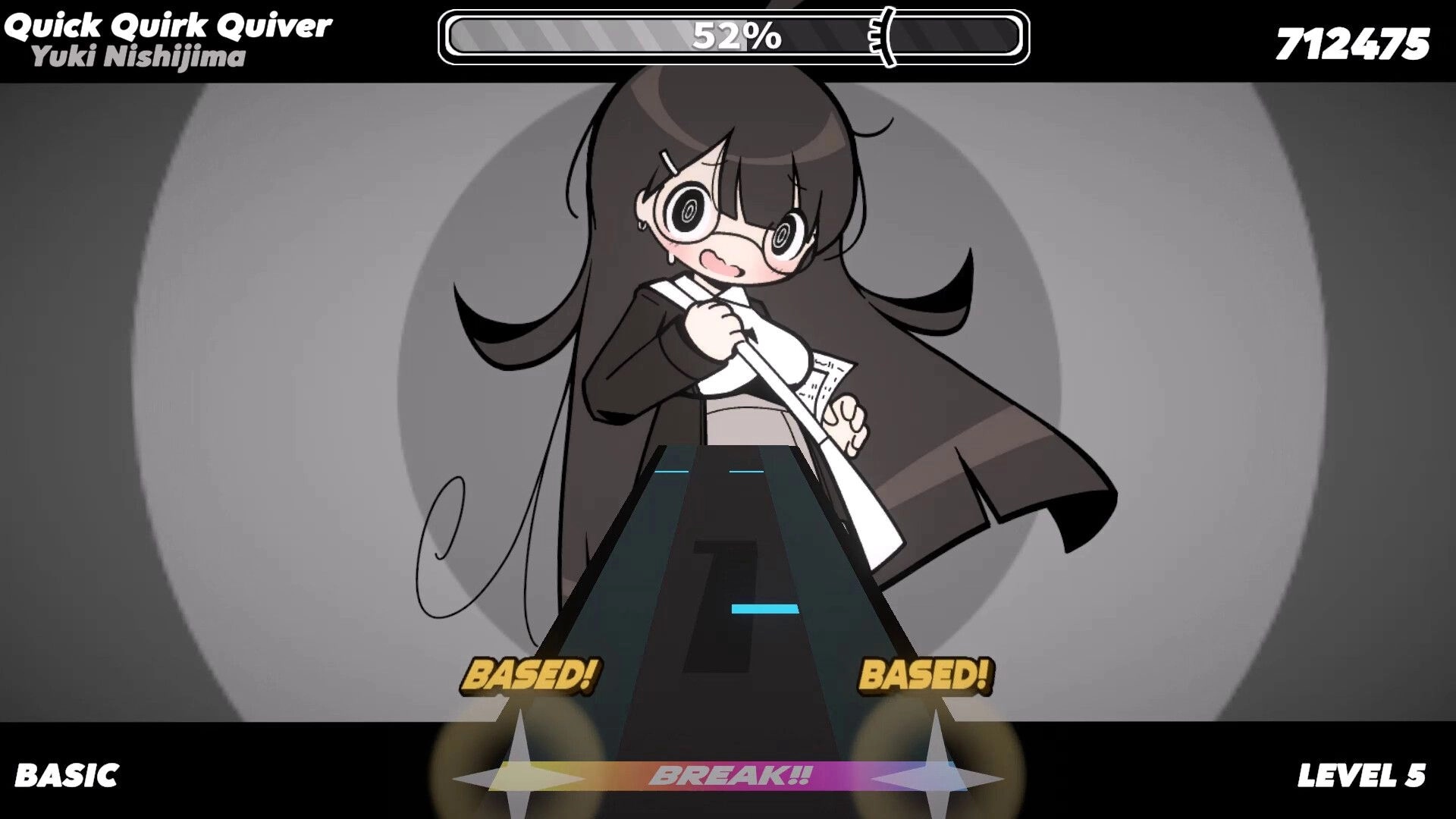HYPNOSYNC: Rhythm track with note lanes and score UI over Yuki Nishijima character portrait backdrop.