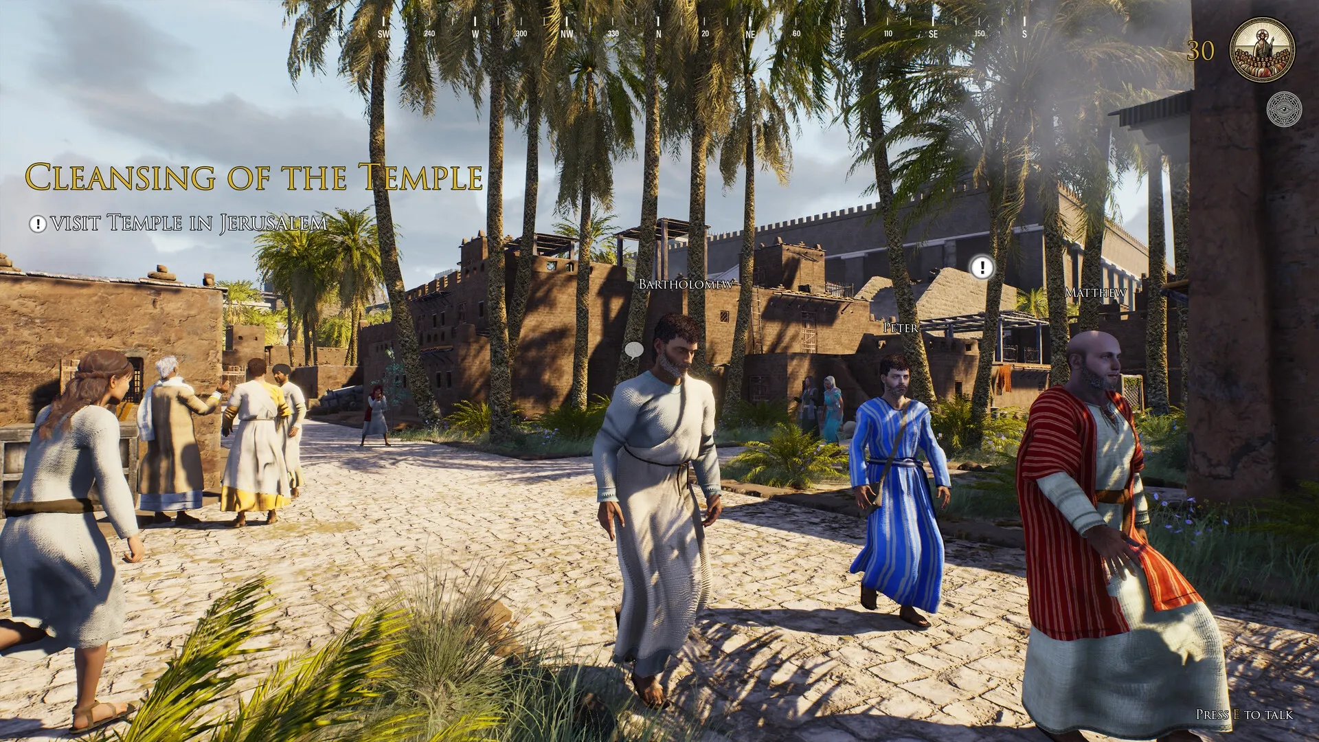 I Am Jesus Christ: Walking among disciples in a sunlit Jerusalem street near the temple entrance