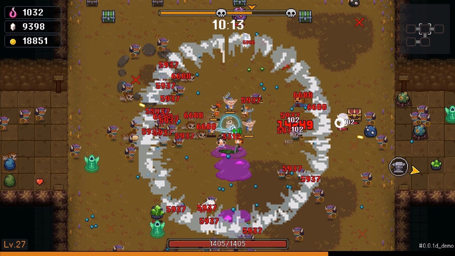 I Am Legion: Player character unleashes a powerful attack amidst hordes of enemies in a dungeon arena.