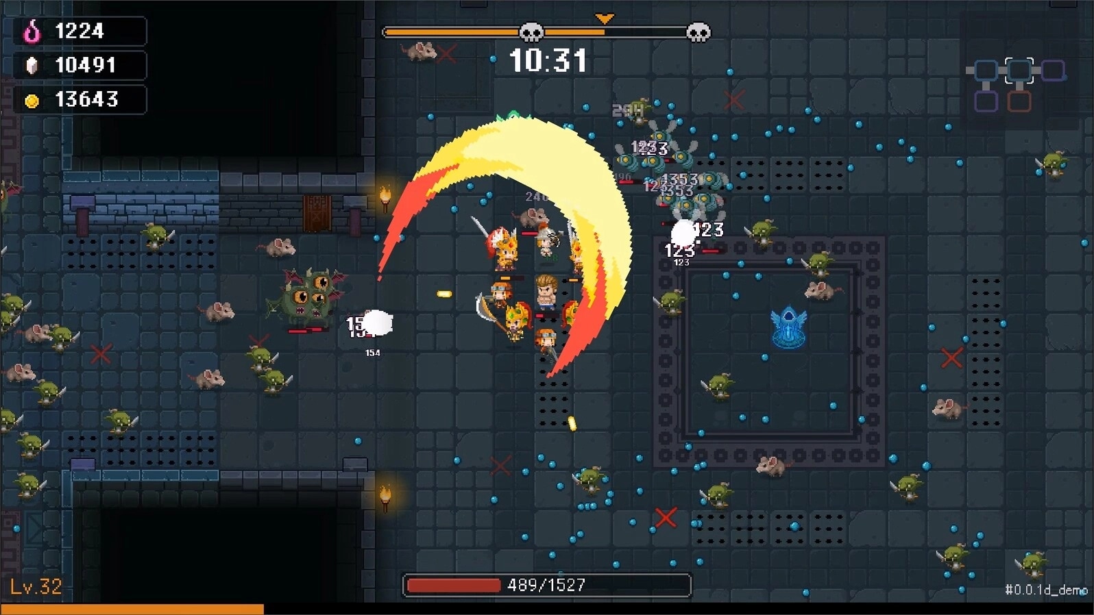 I Am Legion: Group of heroes battling goblins in a dungeon with health and resource bars on display