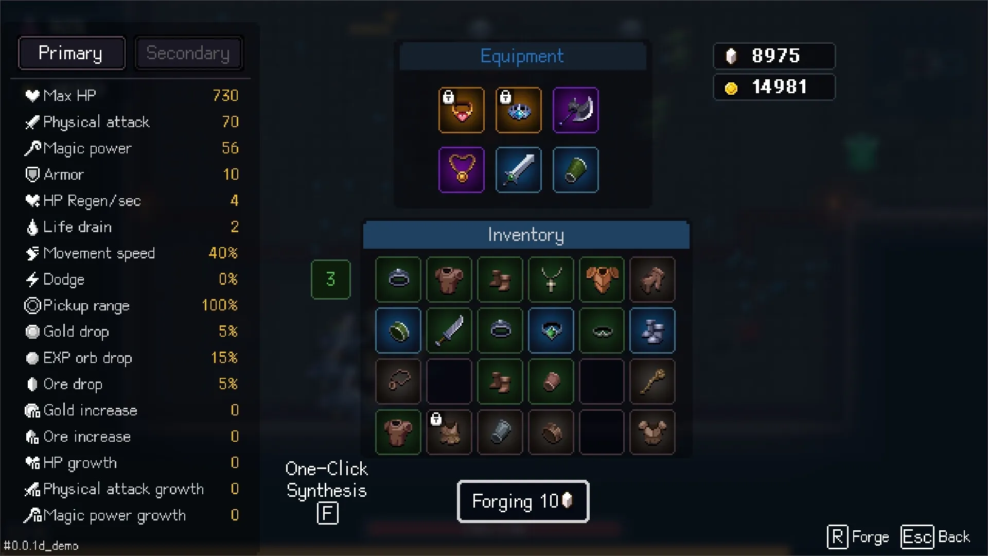 I Am Legion: Inventory and equipment management screen with character stats in dark-themed interface