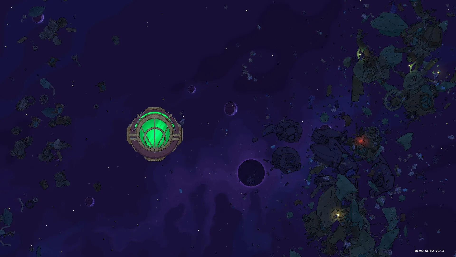 I NEED SPACE: Cosmicat navigates through asteroid field with glowing green portal in deep space environment
