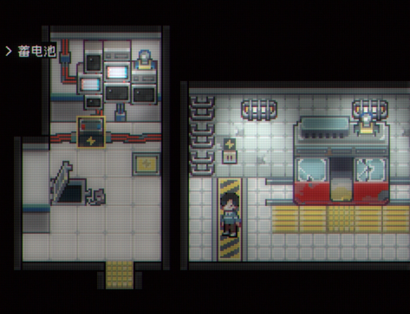 Illusion Box: Character exploring control room with screens and machinery in a tiled environment