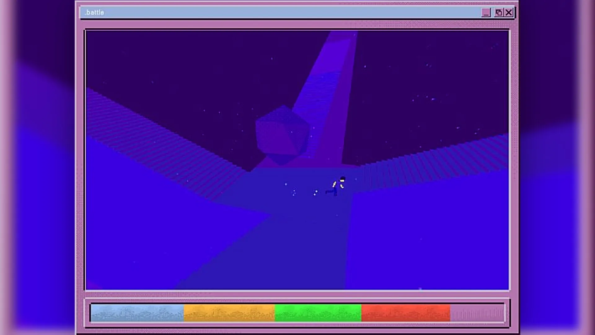 Immortal Boy: Character runs through a neon-lit pathway in a virtual space with a floating polygon.