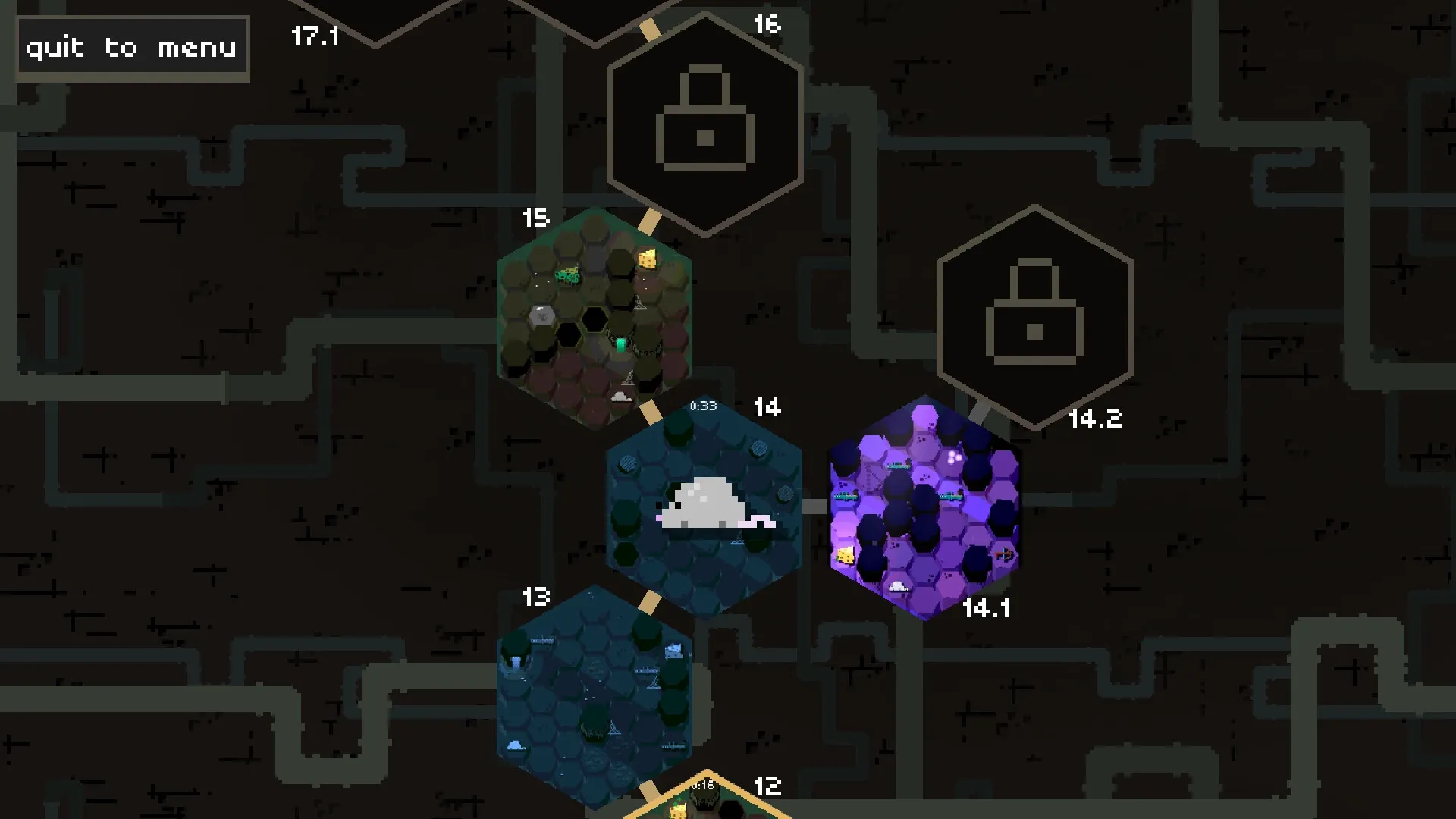 Inconceivable Rat Endeavour: Hexagonal puzzle map with locked paths, cheese, and sewer background.
