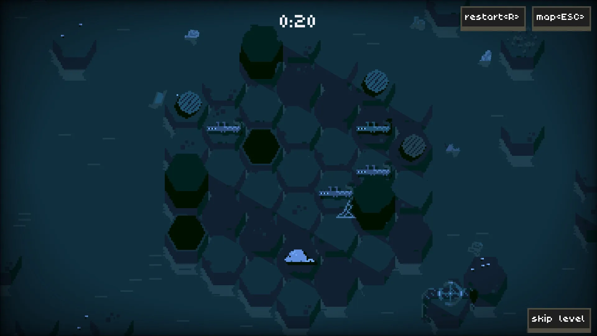 Inconceivable Rat Endeavour: Rotating hex tiles in dark sewer with a rat, avoiding traps and collecting cheese.