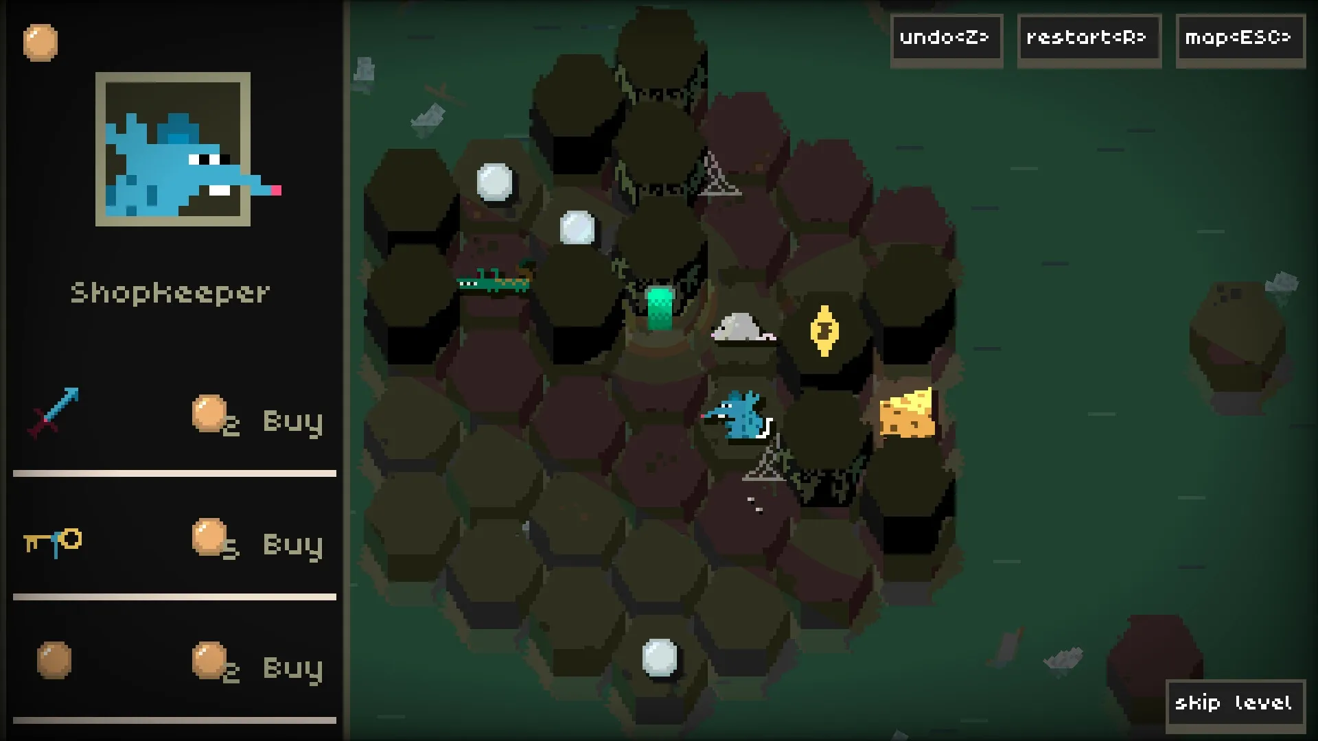 Inconceivable Rat Endeavour: Hexagonal puzzle with shopkeeper menu, cheese, and rat in sewer setting.