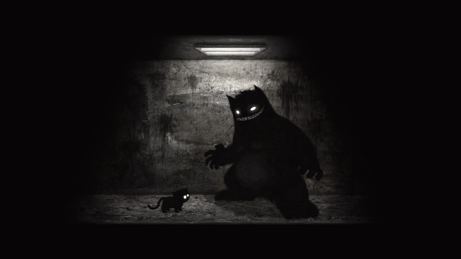 Inky's Sleep: Inky encounters a shadowy creature in a dimly lit, eerie underground chamber.