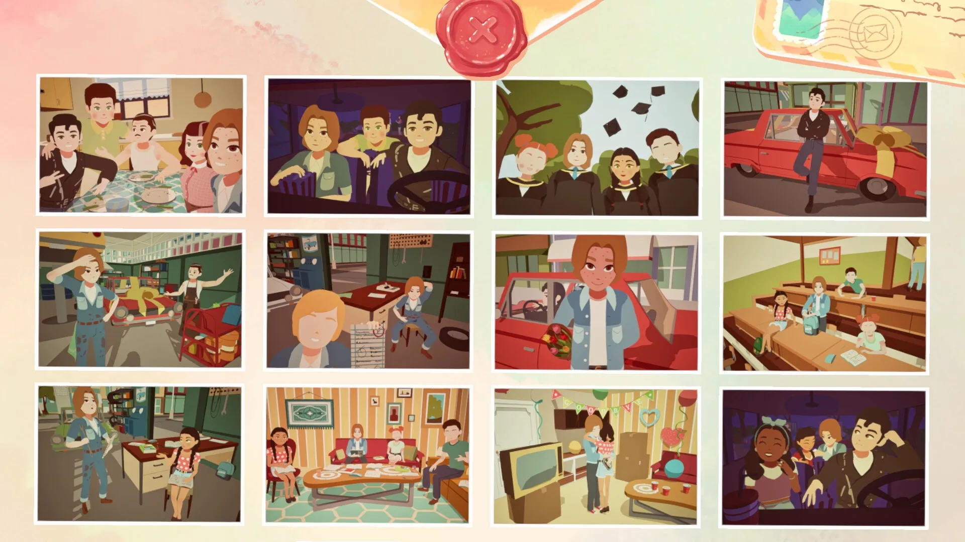 Instants: Collage of family moments from dining to graduation in various cozy, nostalgic settings