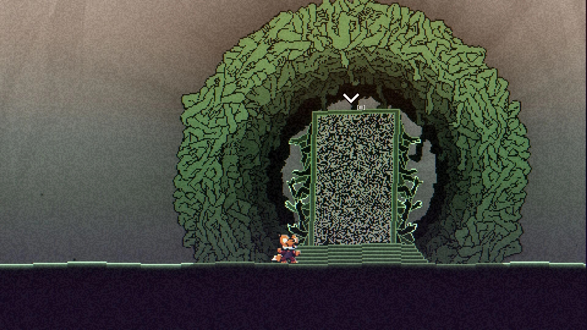 Instinct: Character approaches a mysterious, large green portal surrounded by intricate vine patterns.