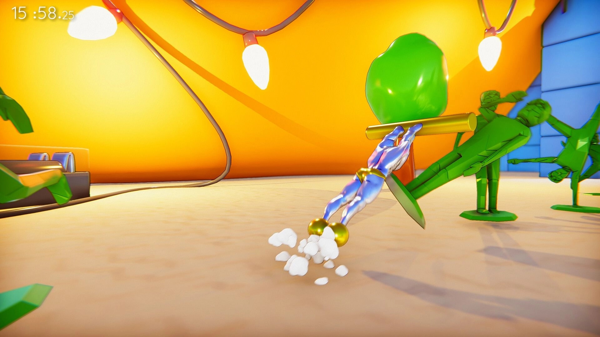 It's OK to Fail: Silver character struggles on gym equipment in a vibrant, toy-like room environment.