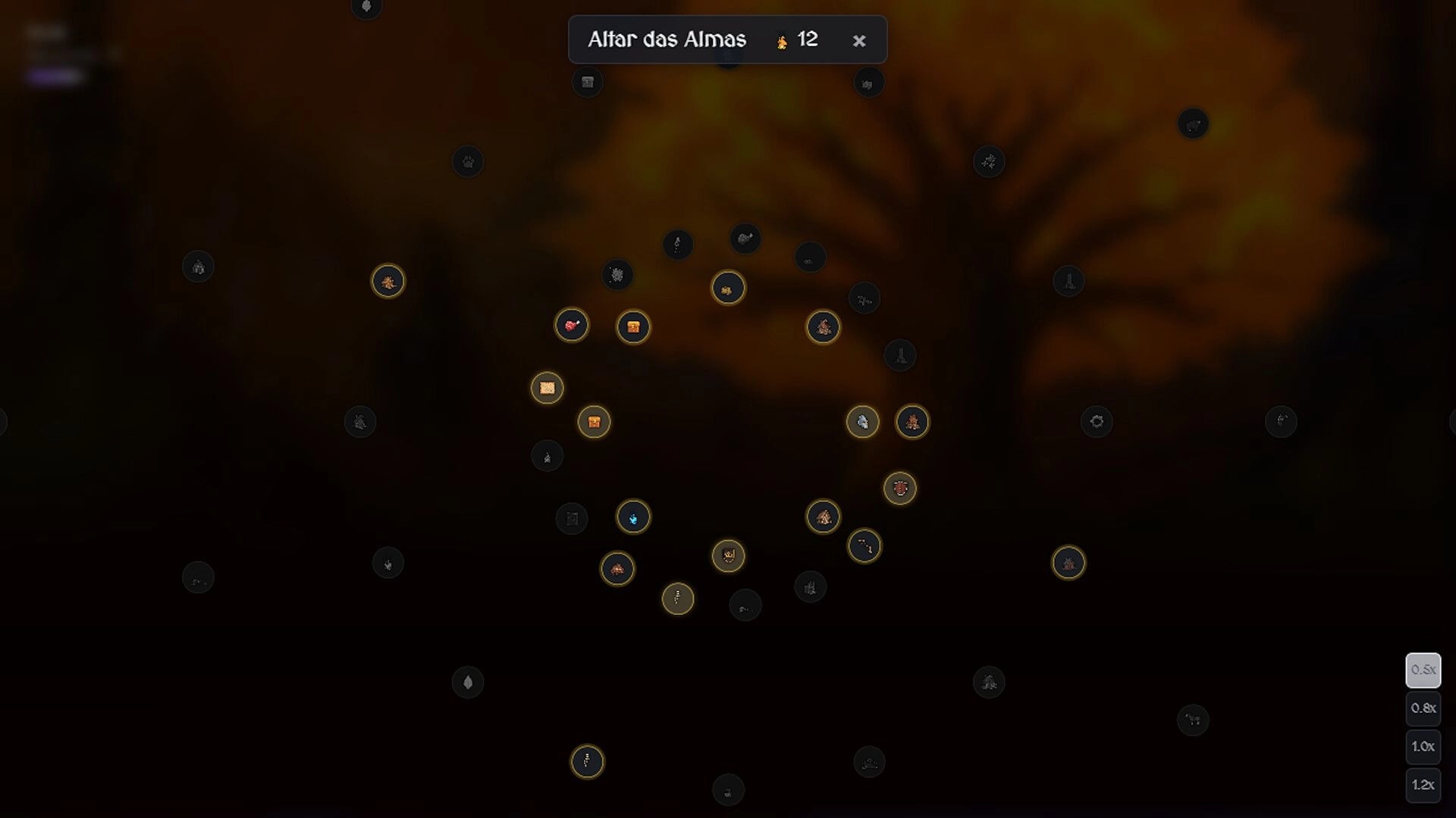 Ivilyn Kingdoms: Altar das Almas screen with various icons in a dark, mysterious setting