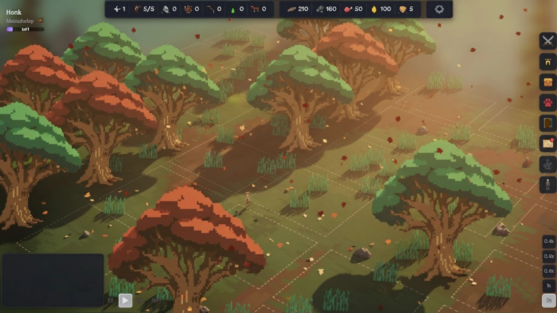 Ivilyn Kingdoms: Overhead view of forested area with grid layout and various icons on the screen.