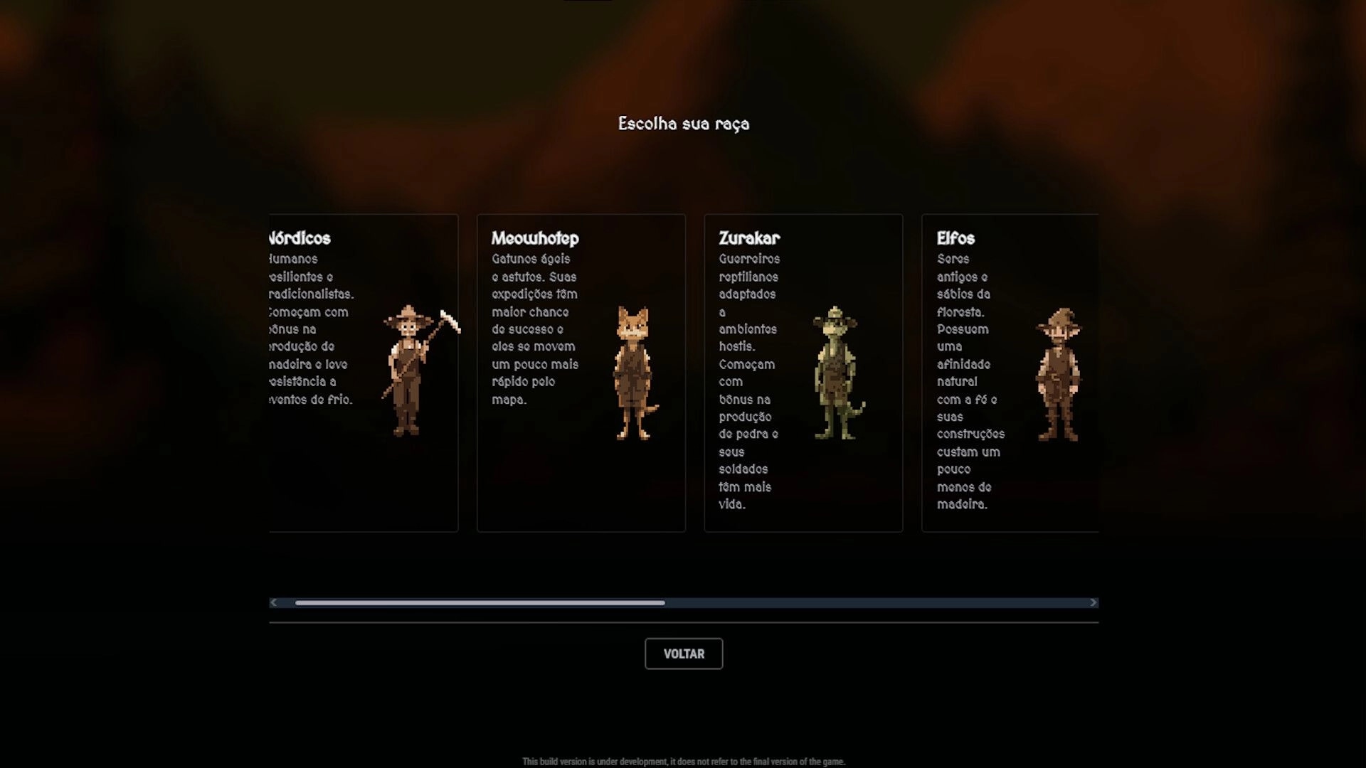 Ivilyn Kingdoms: Character selection screen displaying four races with unique traits and abilities.