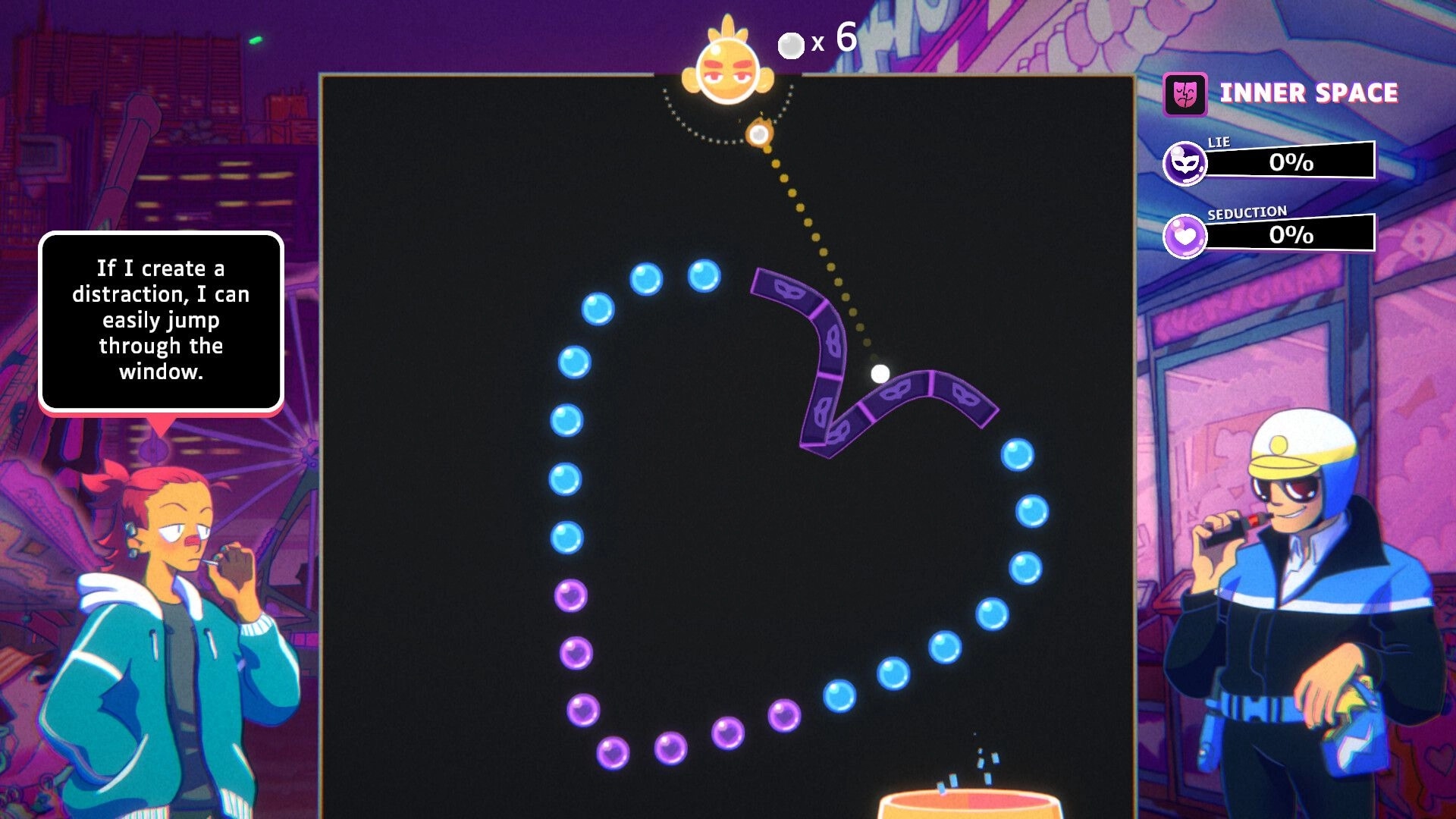 Jump the Track: Sam plans distraction while navigating heart-shaped puzzle in vibrant urban arcade