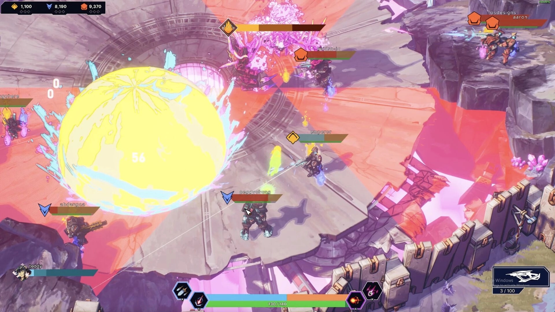 Kaidro: Intense battle with characters fighting near a large glowing orb in a futuristic arena.