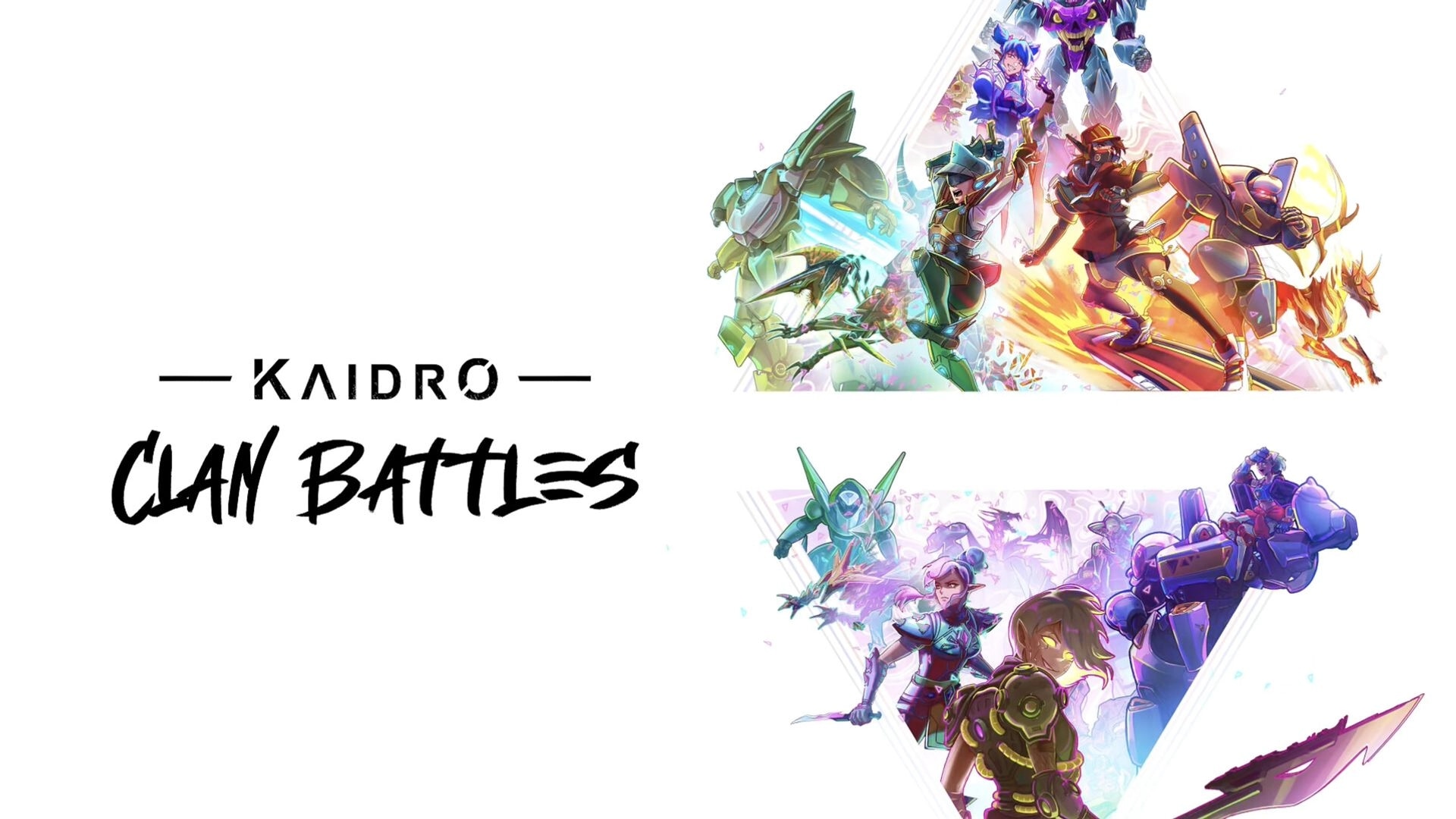Kaidro: Dynamic character lineup with vibrant armor and weapons, showcasing diverse clan battle themes.