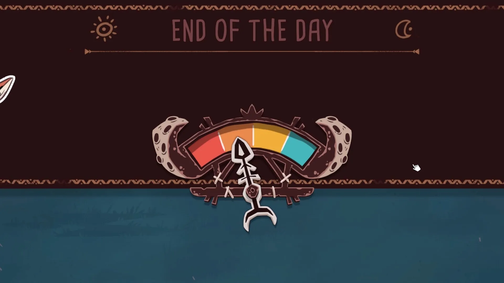 Kaya's Prophecy: End of the day summary with resource gauge under crescent moon symbol