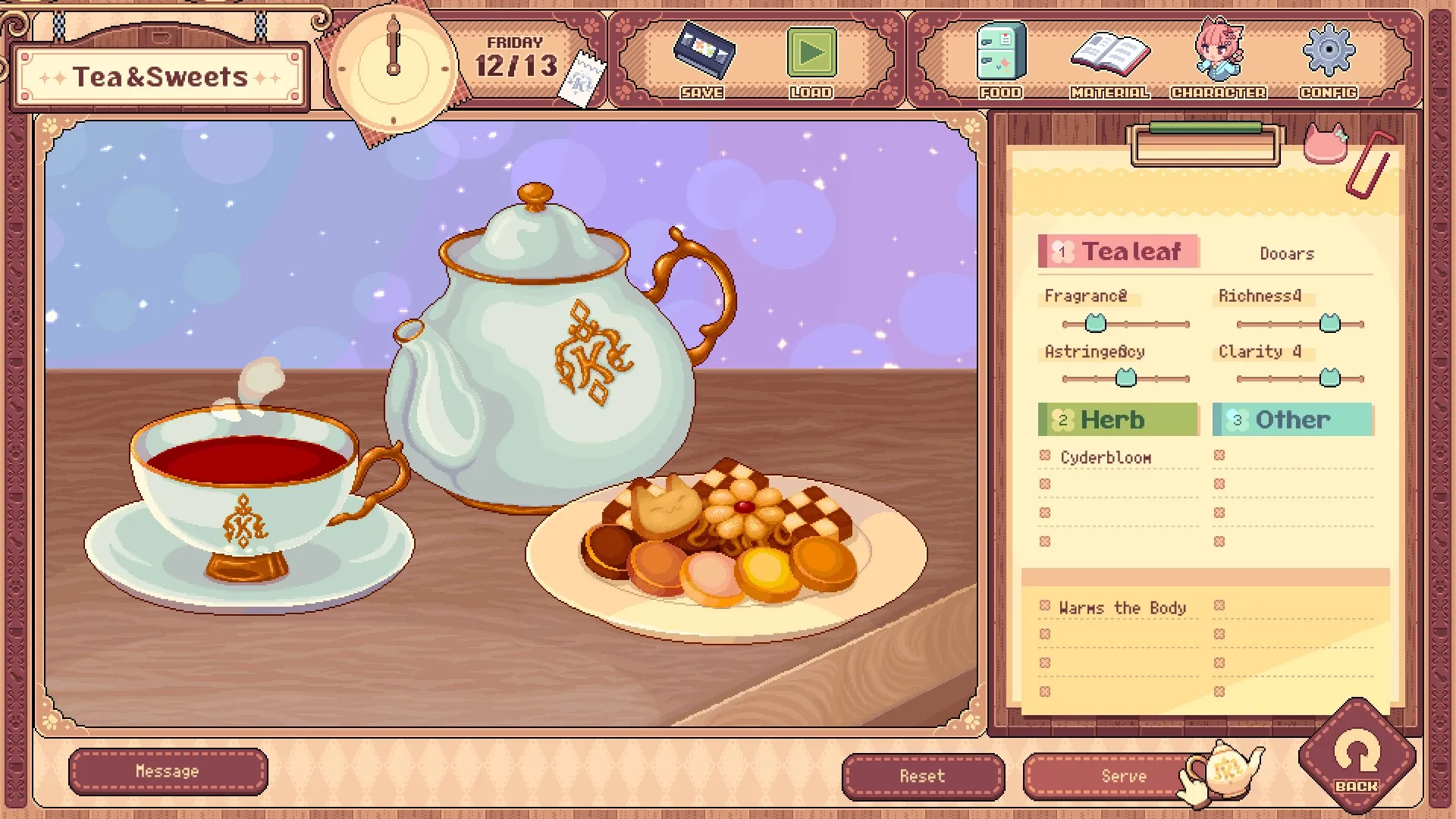 Kemono Teatime: Brewing tea with sliders for fragrance, richness, astringency, and clarity in a cozy cafe.