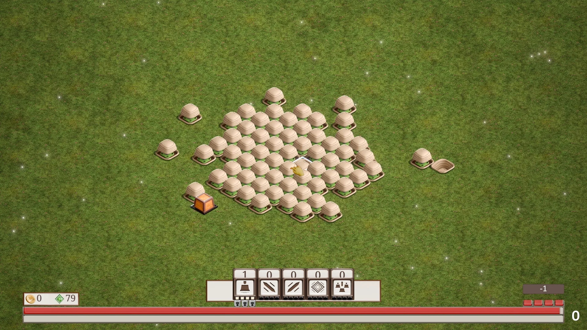 Keytamine: Player clicks keycap enemies on grass field with action bar and health UI at bottom