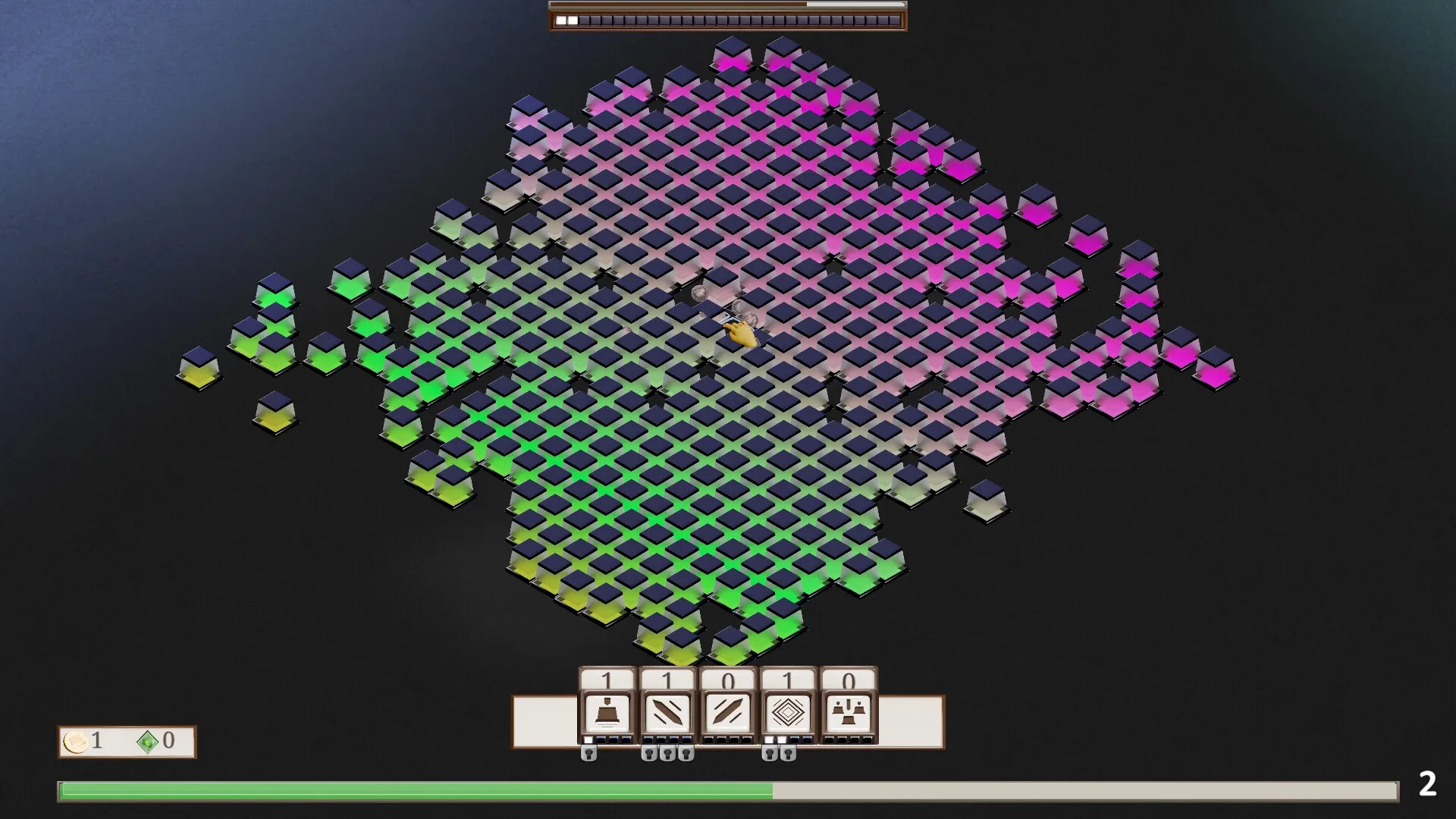 Keytamine: Player navigating colorful grid of keycap enemies with action icons and status bars visible