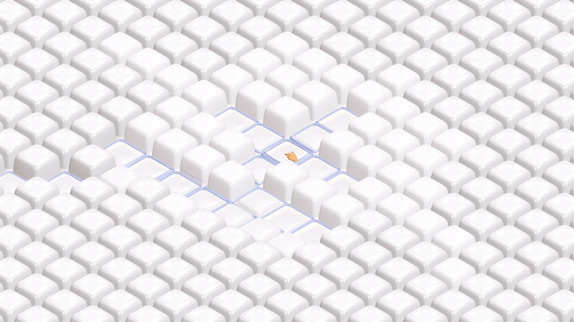 Keytamine: Isometric view of white keycaps with a pointing hand icon in the center highlighting a key.
