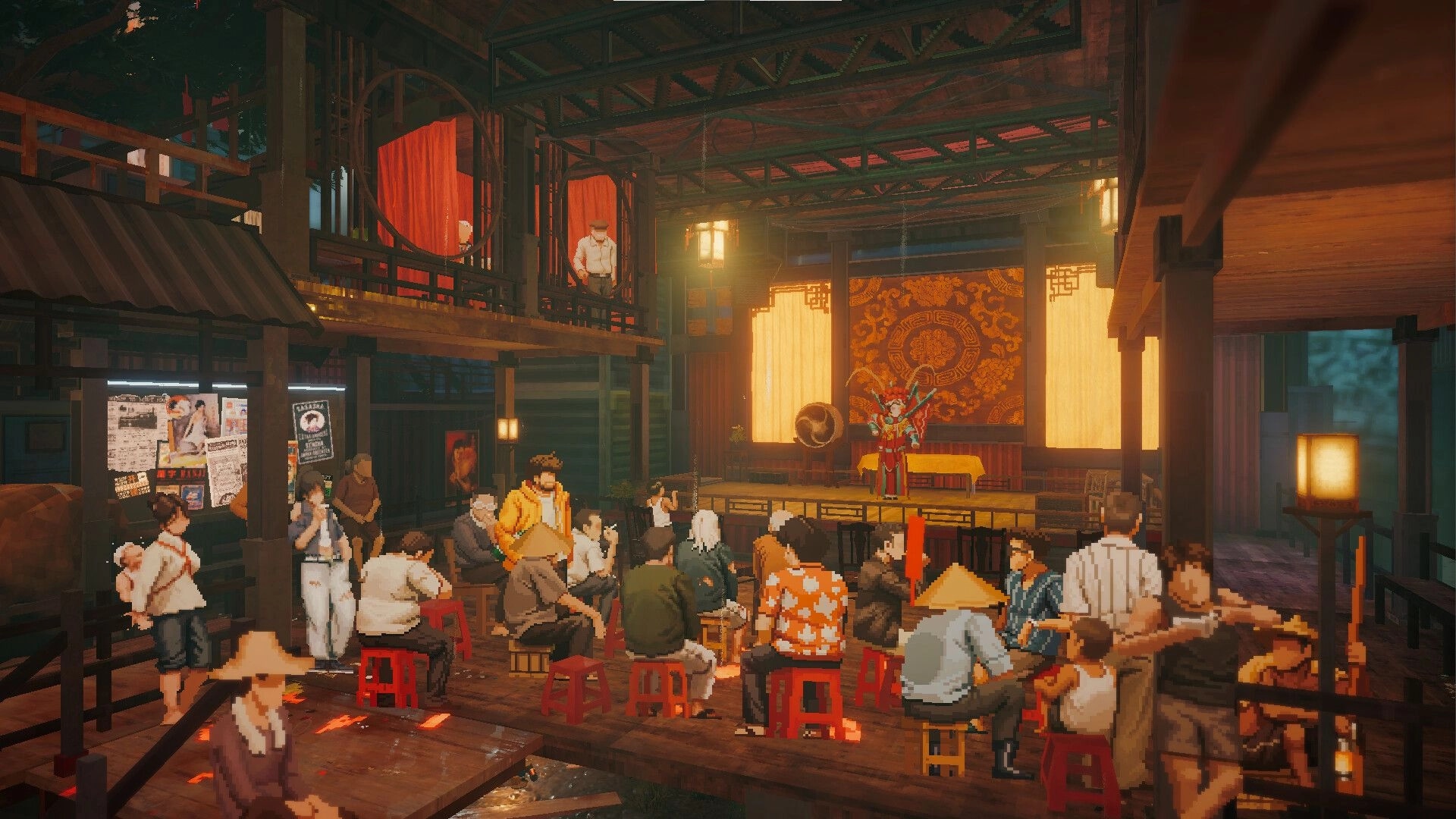 Kill The Shadow: Detective Lucas observing a crowded theater scene in a vibrant, post-war city setting.