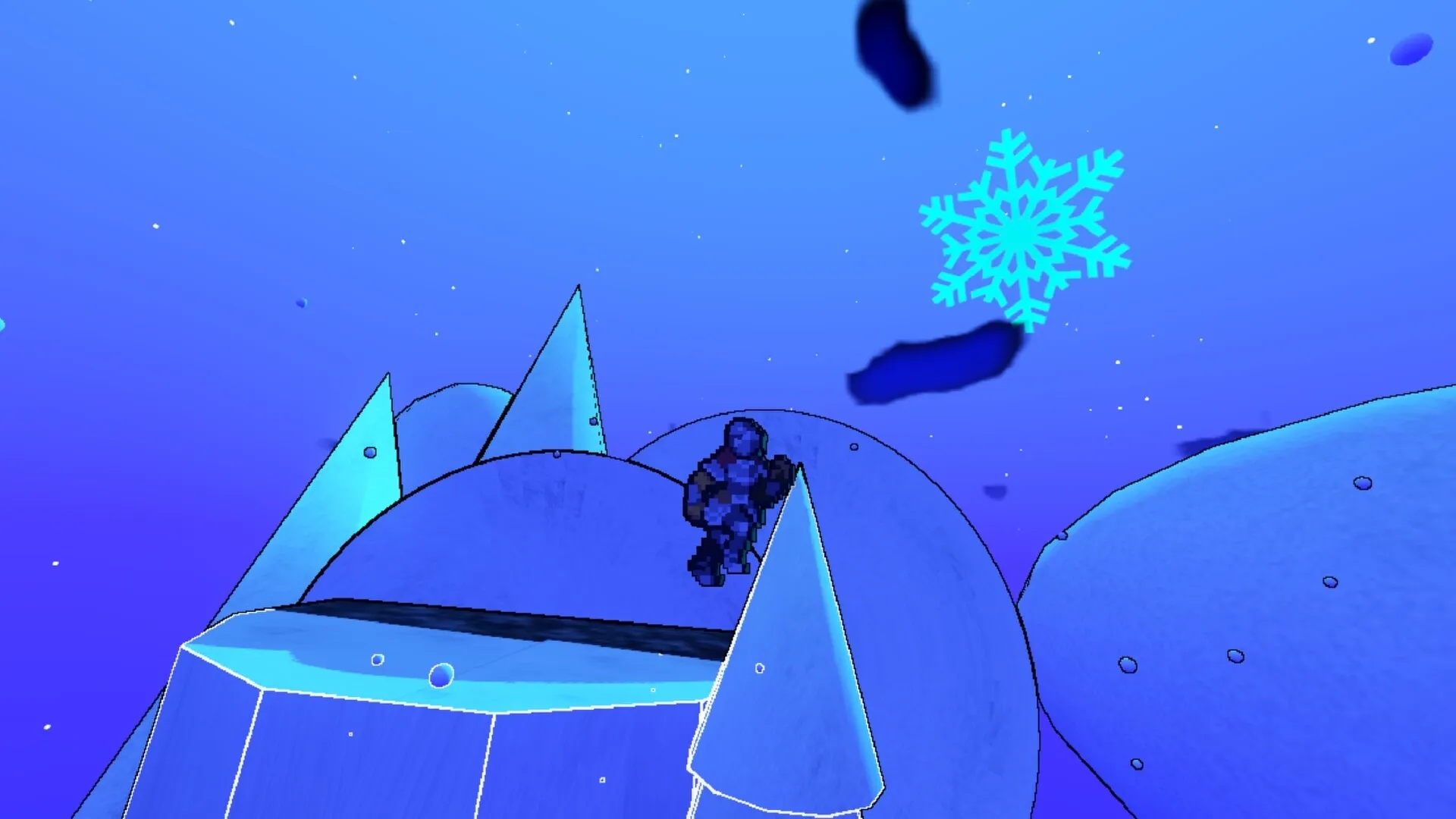 Knight Jump: Knight traverses icy blue terrain with snowflakes, spikes, and floating obstacles in the sky.