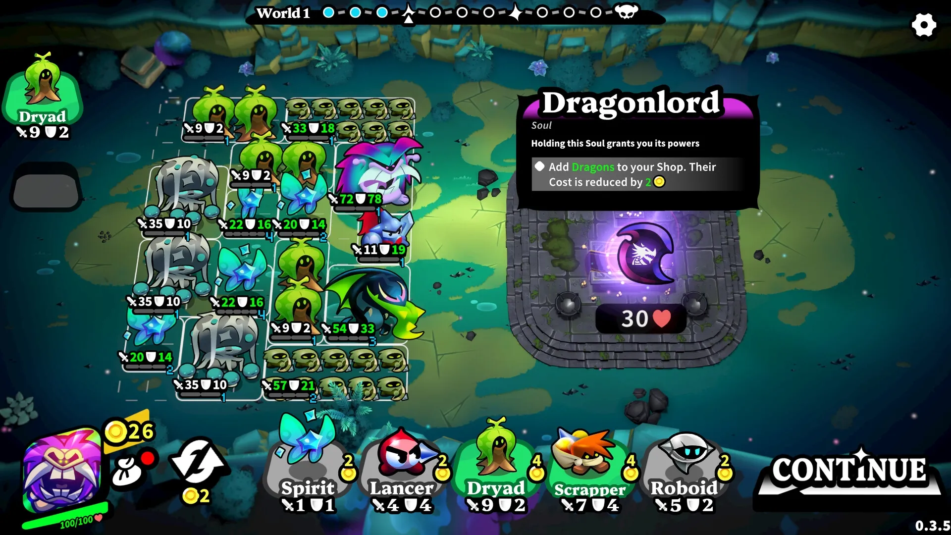Knightica: Army of units on grid with Dragonlord info panel in mystical forest environment