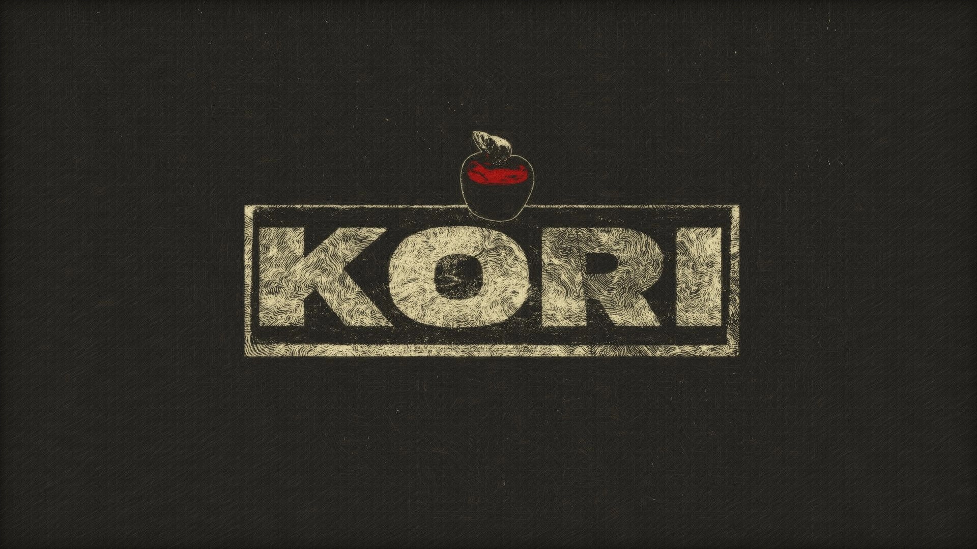 KORI: Game logo with an apple icon above the title on a dark textured background