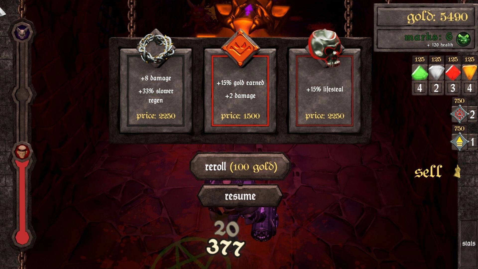 KORRIDOR: Choice of three power-ups in dark dungeon with gold and health stats visible on screen.