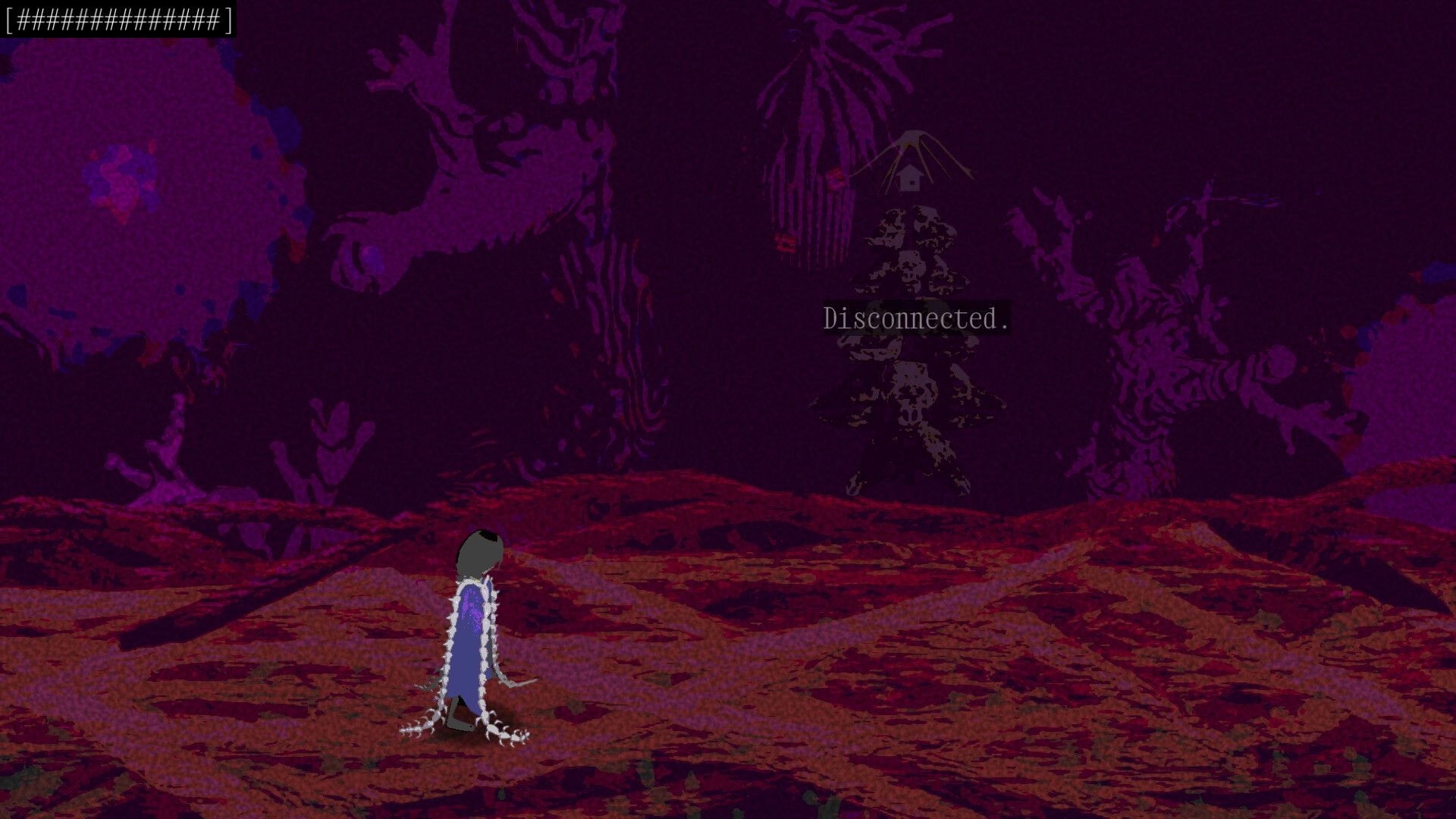 Kuentame: A lone character walks on a surreal, eerie landscape with a "Disconnected" message visible.