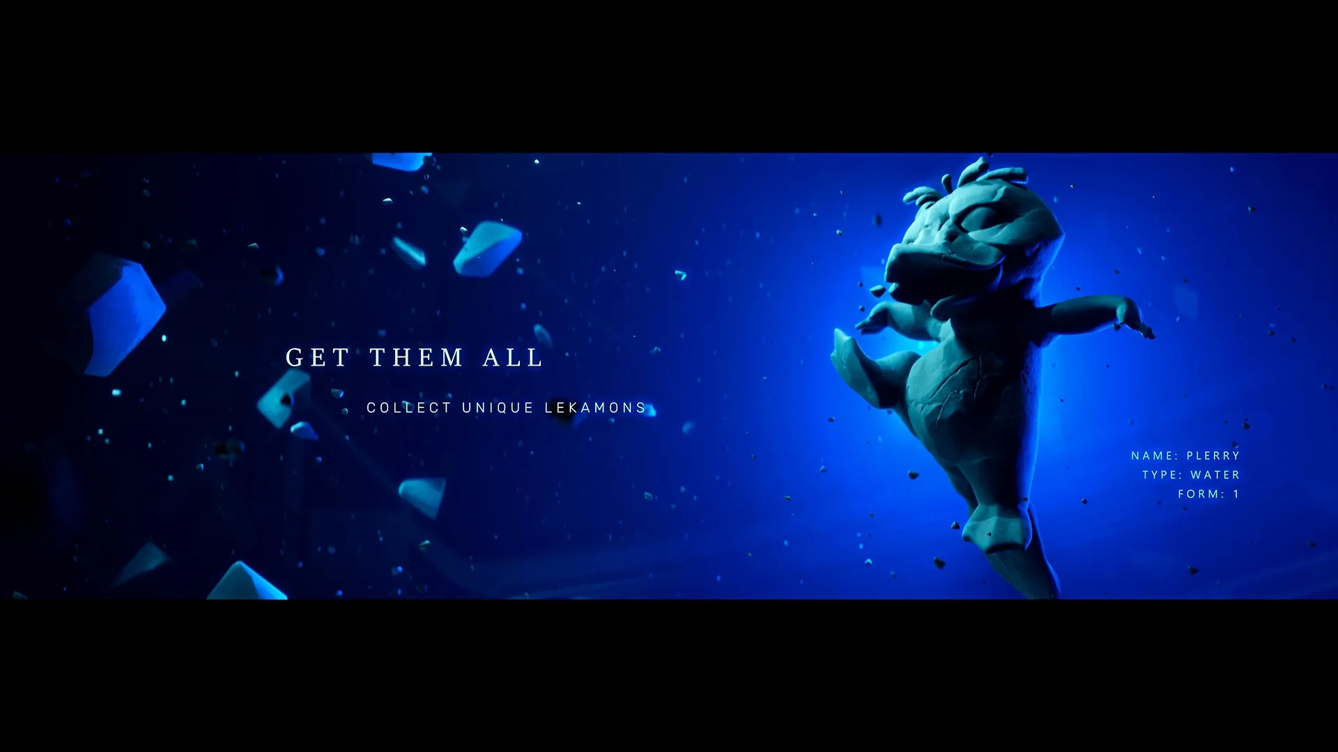 LEKANO WORLD ONLINE: Plerry, a water-type creature, floating in a blue space with text prompts