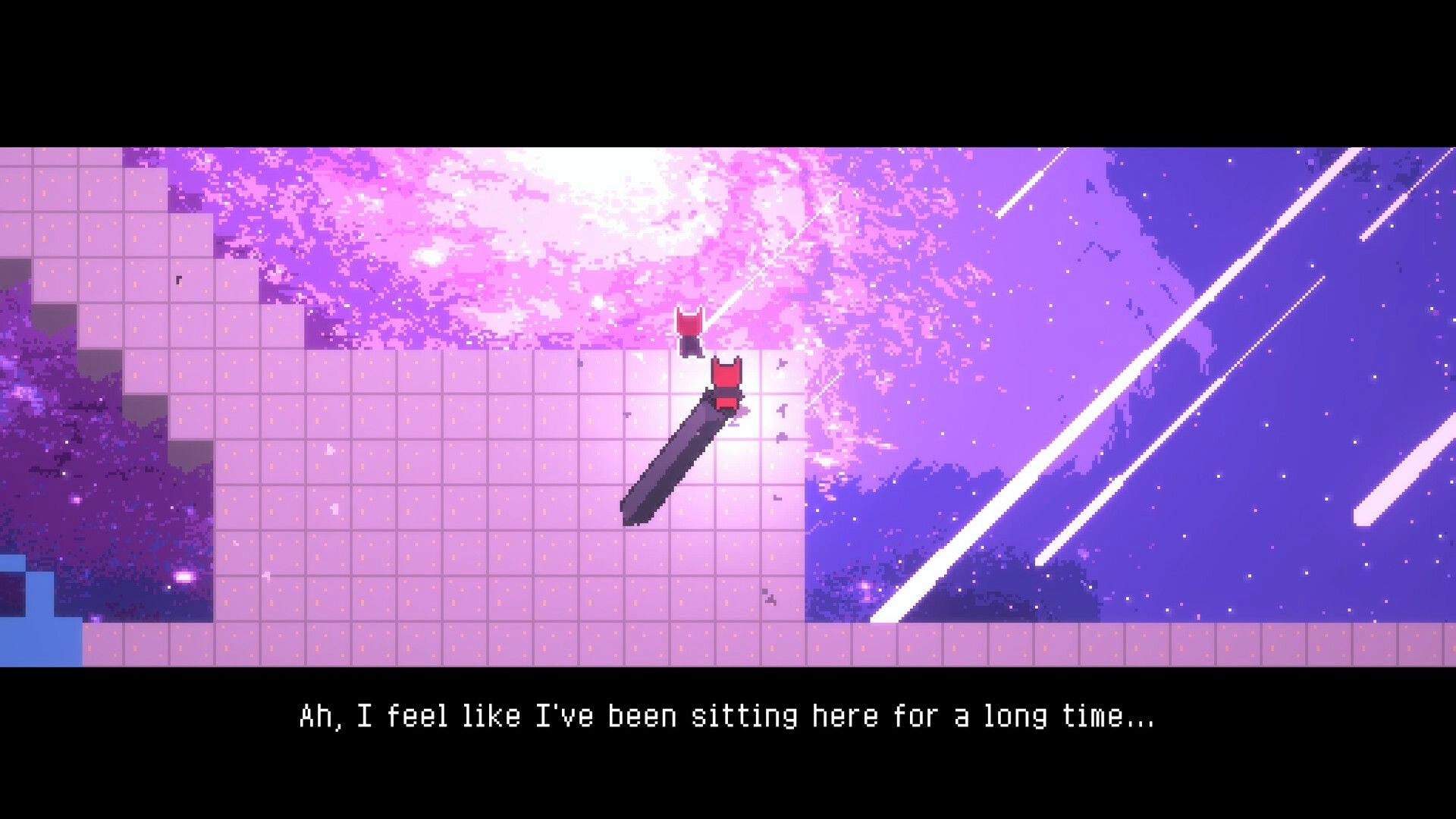Light Devourer: Two characters standing on a tiled platform against a vibrant purple cosmic background