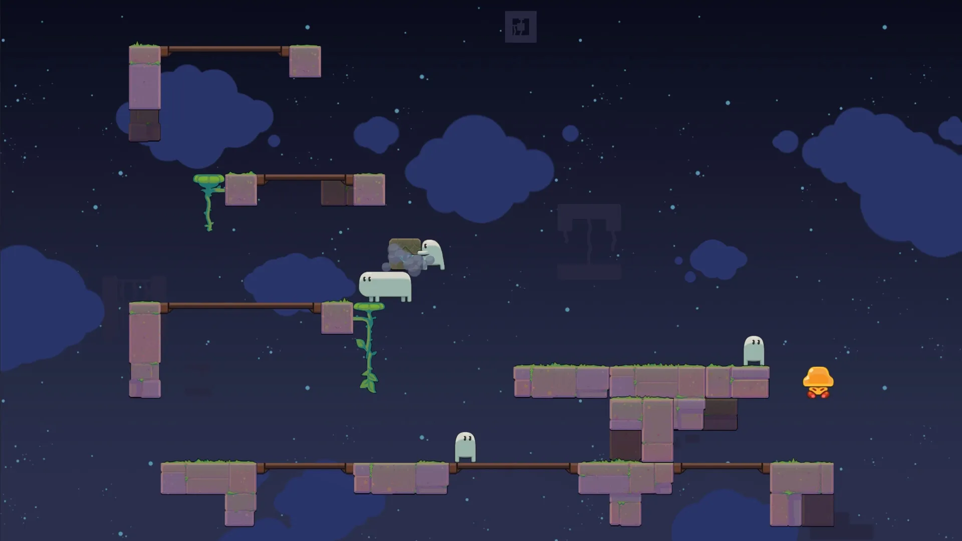 Ligo: Small creatures collaborate to solve platform puzzles in a starry night sky environment