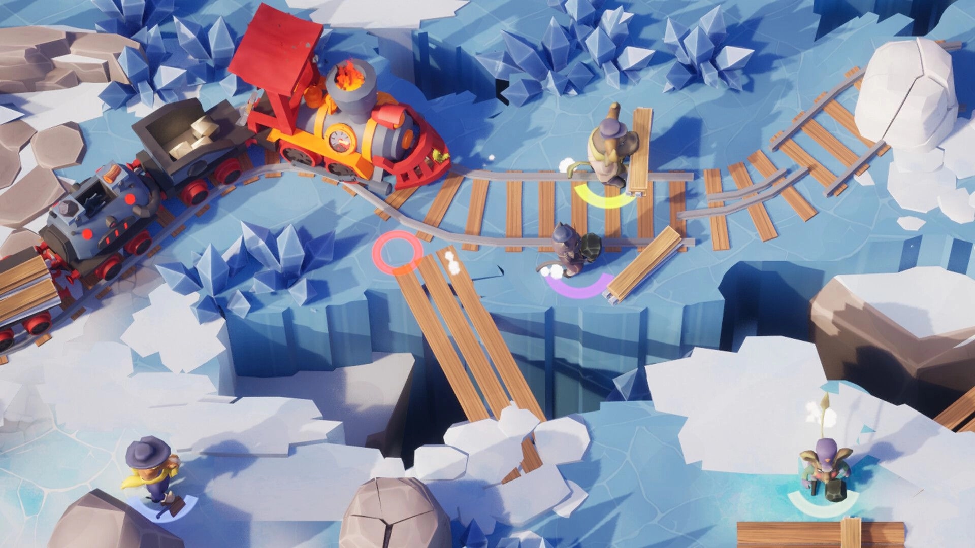 Loco: Players place wooden track pieces as a train crosses icy cliffs and crystal formations.