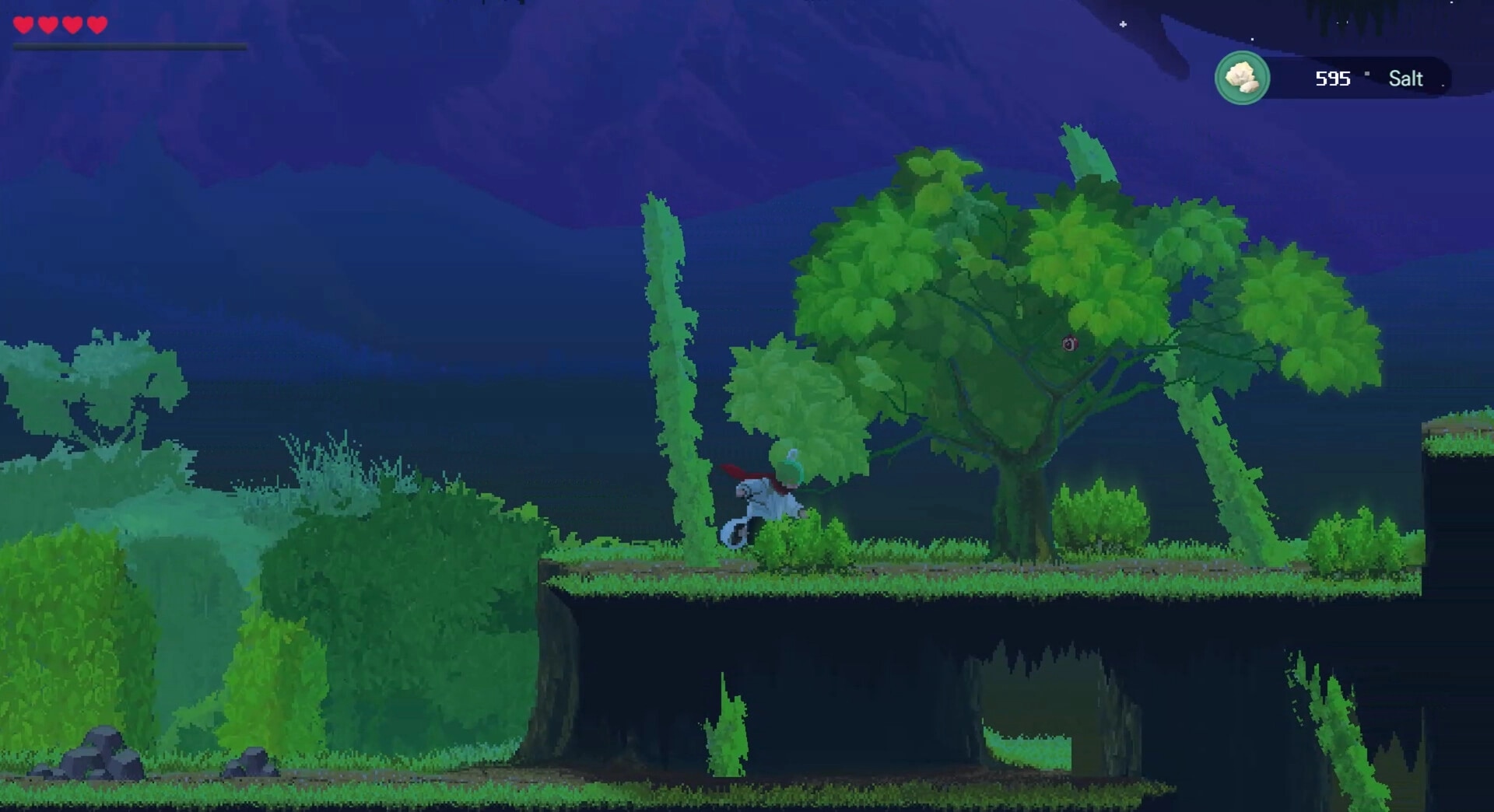 Lone Chef: Character exploring lush green forest with health and salt indicators in the top corners