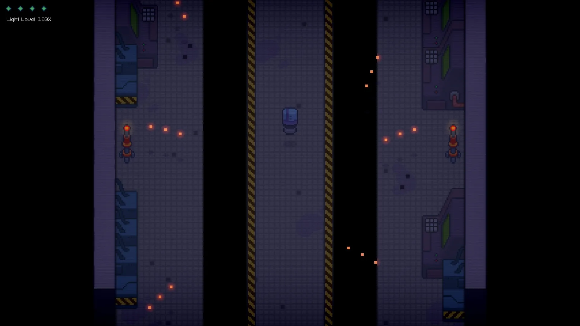 Lonelight: Player exploring dim corridor with light level display in abandoned facility environment