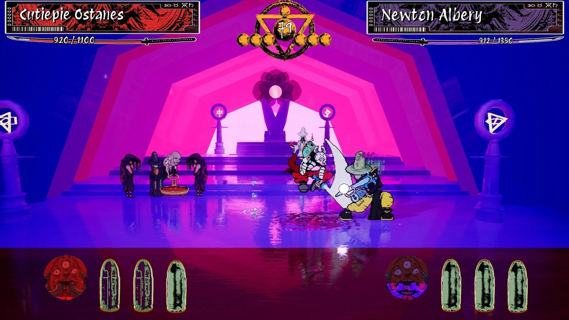 Longjuice Squeeze: Cutiepie Ostanes and Newton Albery battling in a vibrant, futuristic arena.