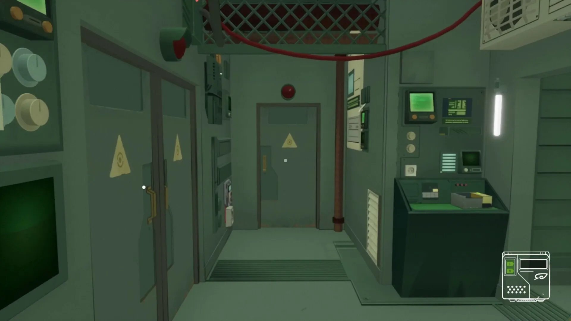 Looking For Fael: Exploring control room with multiple doors and control panels in an industrial setting