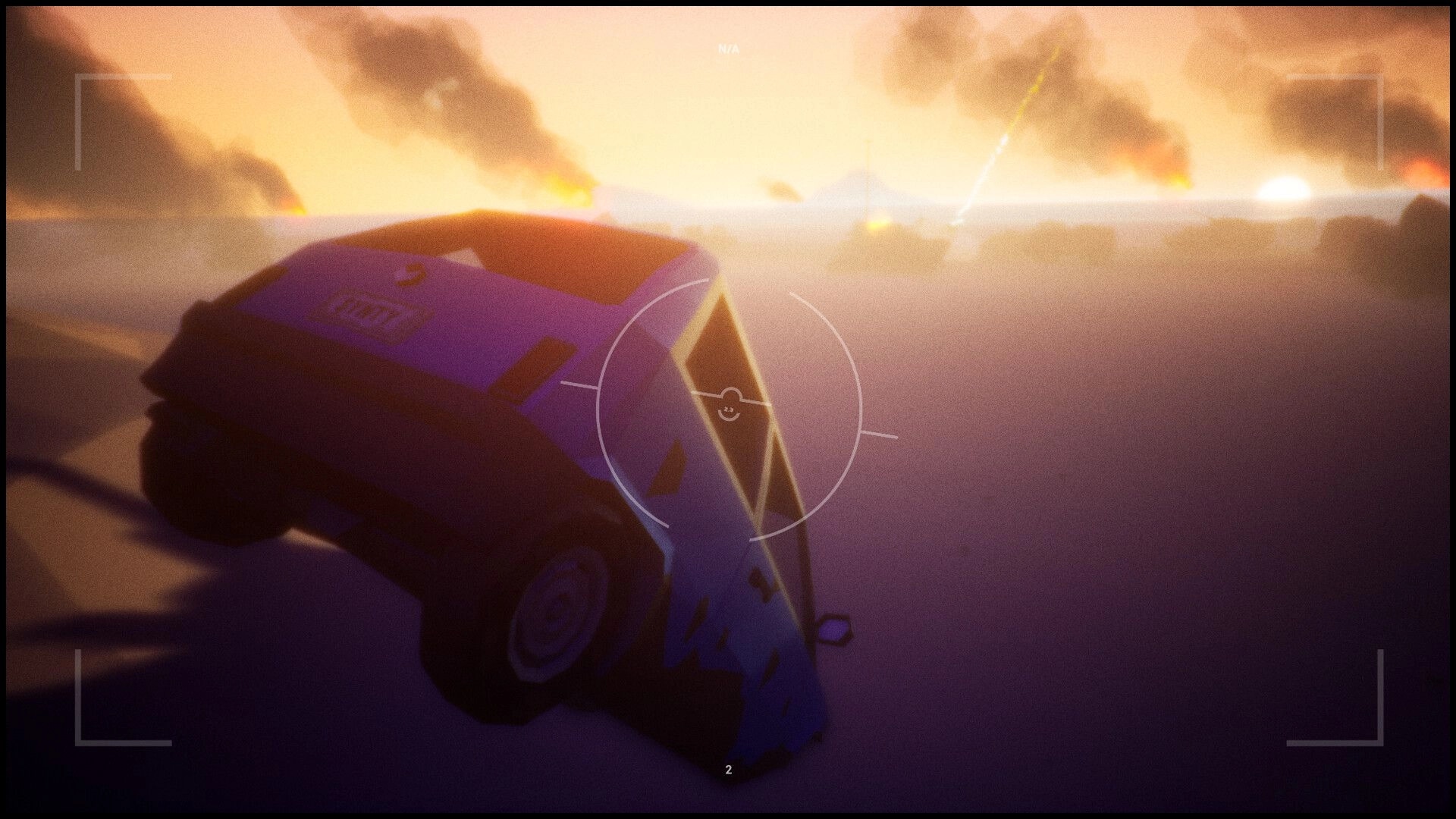 Loot List: Abandoned car in desert landscape at sunset with smoke rising in the background