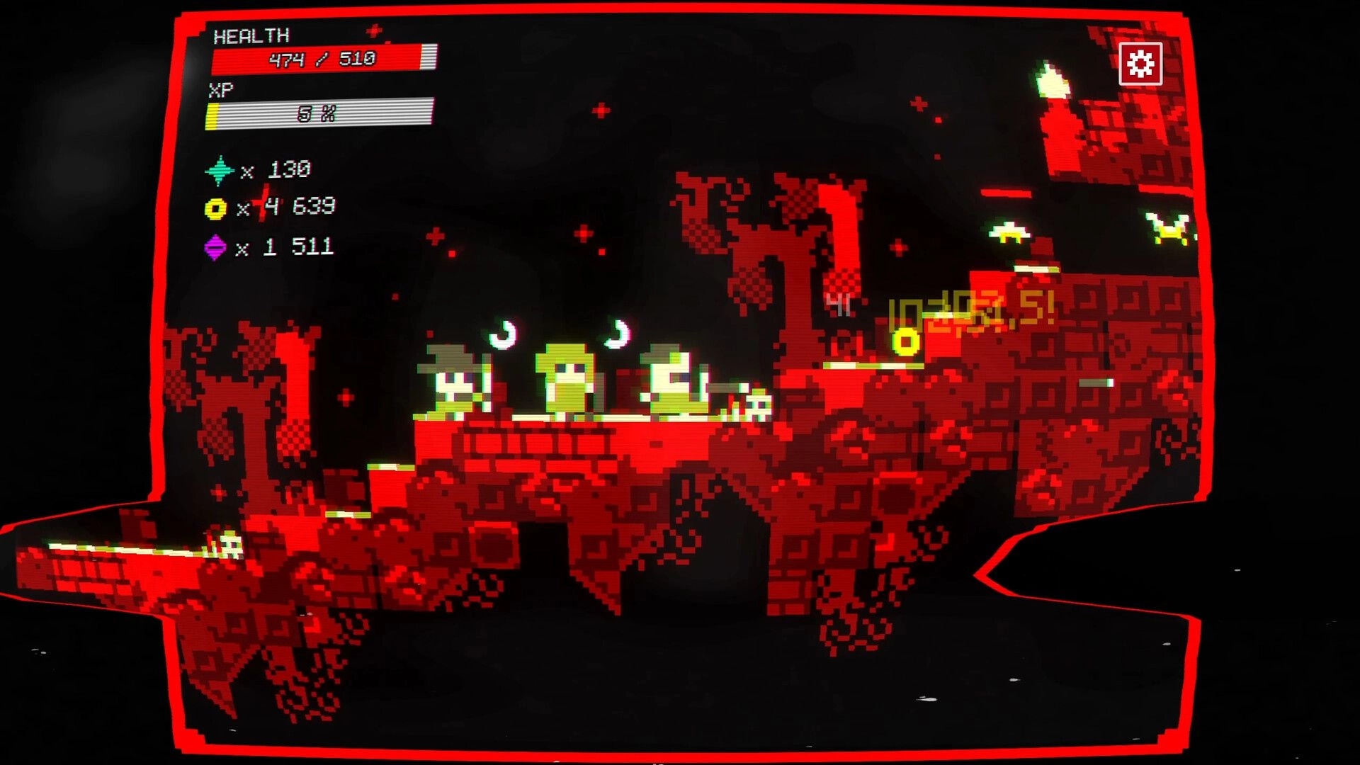 Loot Loop: Two heroes fight pixelated monsters on a platform with coins and health indicators visible.