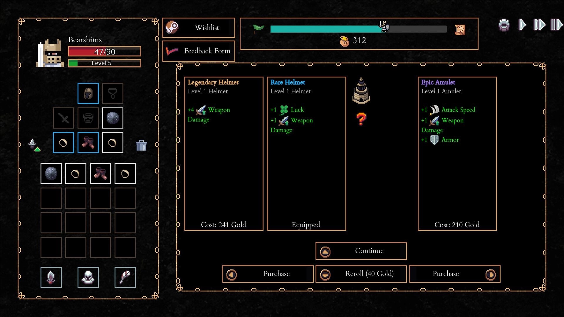 Lootbane: Character Bearshims in inventory menu with legendary and rare items in dark interface