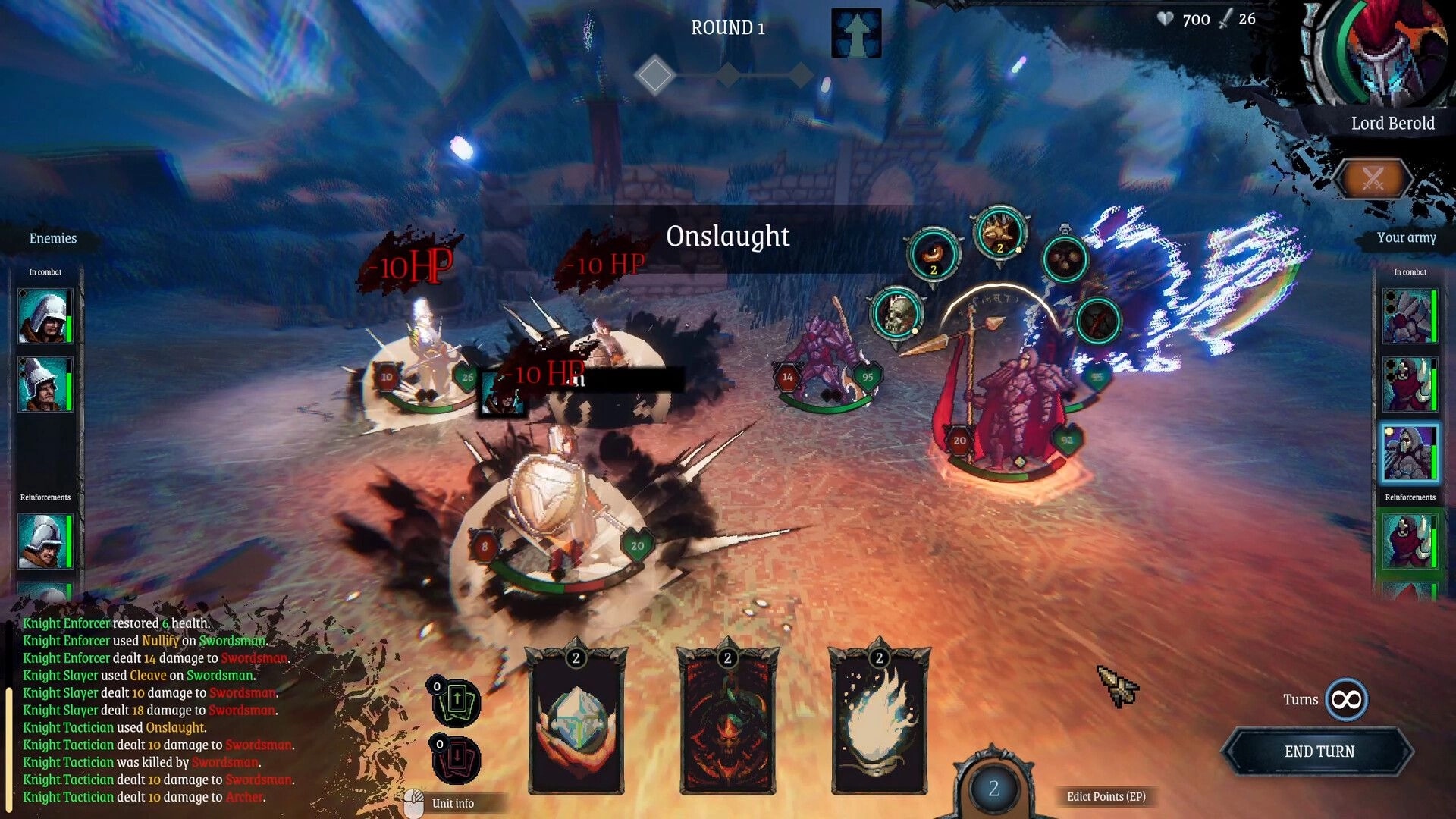 Lords of Ravage: Turn-based battle with Lord Berold's army against enemies in a mystical battlefield.