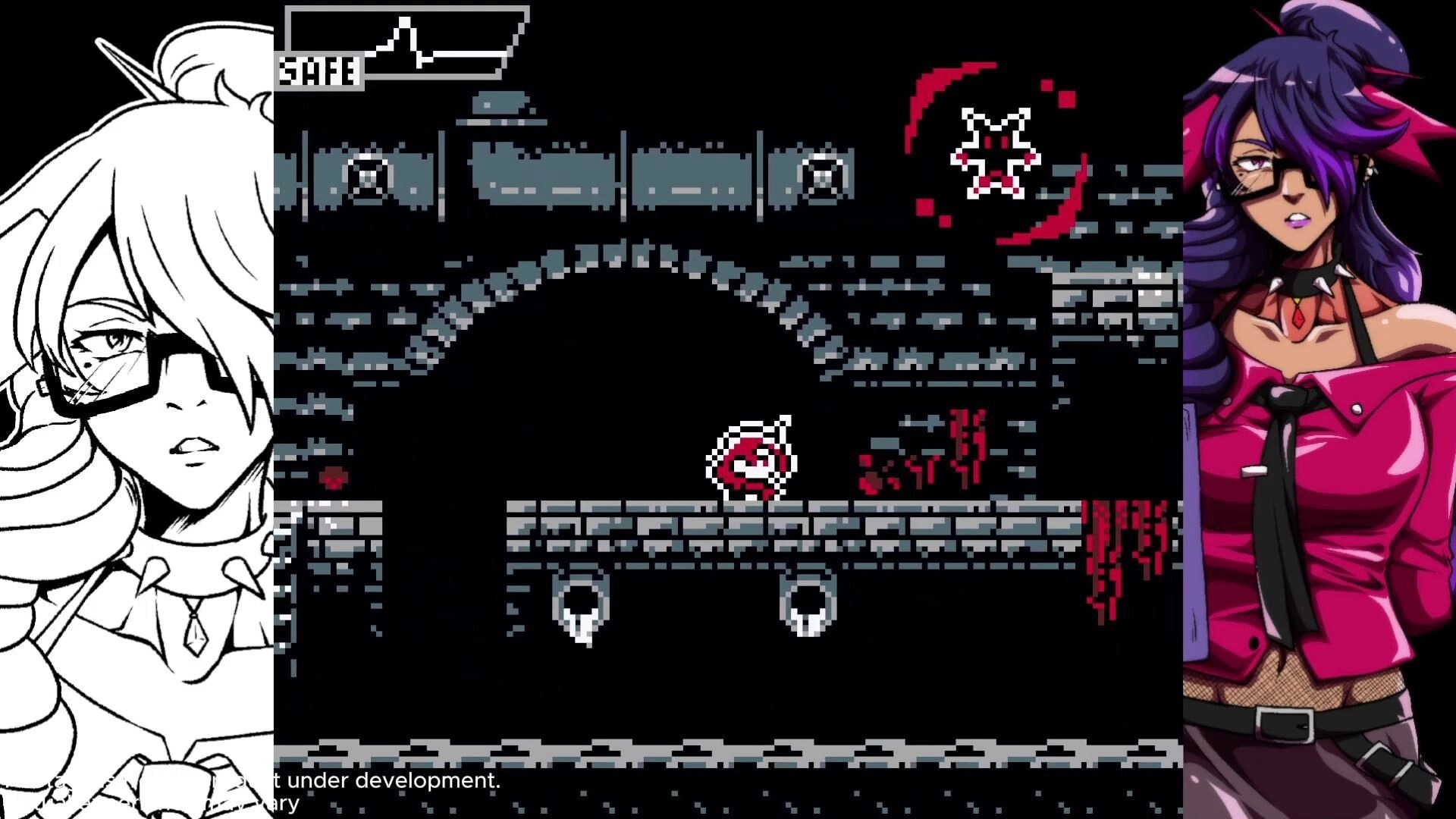 Lost Eclipse: Player navigates pixelated dungeon with enemy; health bar shows "SAFE" status