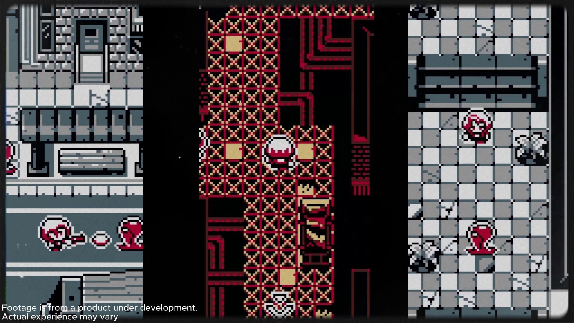 Lost Eclipse: Navigating pixelated grid-like corridor with characters in retro-style urban environment